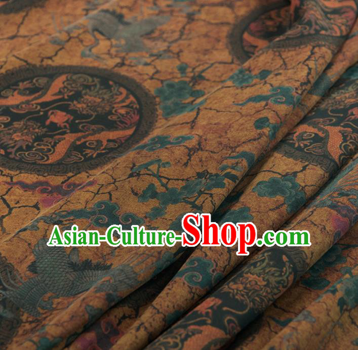 Asian Chinese Classical Crane Pattern Yellow Brocade Satin Drapery Traditional Cheongsam Brocade Silk Fabric