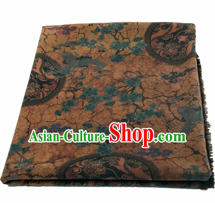Asian Chinese Classical Crane Pattern Yellow Brocade Satin Drapery Traditional Cheongsam Brocade Silk Fabric