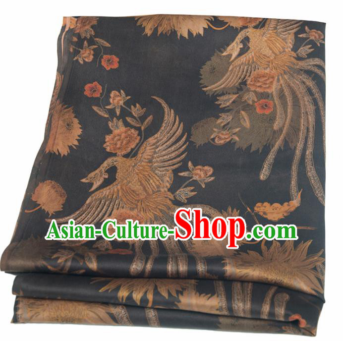 Asian Chinese Classical Phoenix Peony Pattern Black Brocade Satin Drapery Traditional Cheongsam Brocade Silk Fabric