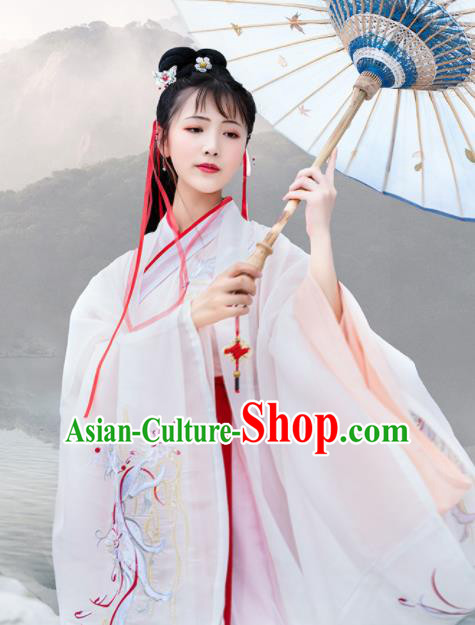 Chinese Ancient Han Dynasty Imperial Concubine Embroidered Historical Costume Antique Traditional Court Hanfu Dress for Women
