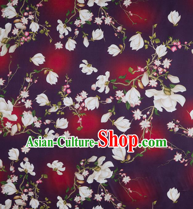Asian Chinese Classical Yulan Magnolia Pattern Purple Brocade Satin Drapery Traditional Cheongsam Brocade Silk Fabric