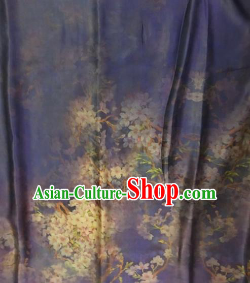 Asian Chinese Classical Pear Flowers Pattern Purple Satin Drapery Gambiered Guangdong Gauze Brocade Traditional Cheongsam Brocade Silk Fabric