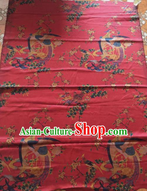 Asian Chinese Classical Phoenix Pattern Red Satin Drapery Gambiered Guangdong Gauze Brocade Traditional Cheongsam Brocade Silk Fabric