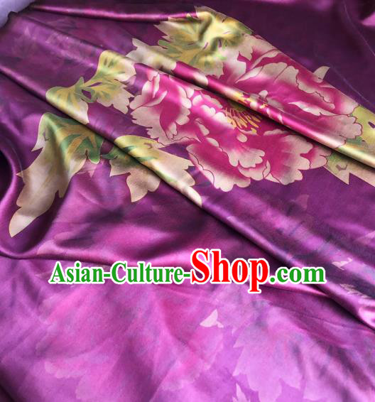 Asian Chinese Classical Peony Pattern Purple Satin Drapery Gambiered Guangdong Gauze Brocade Traditional Cheongsam Brocade Silk Fabric