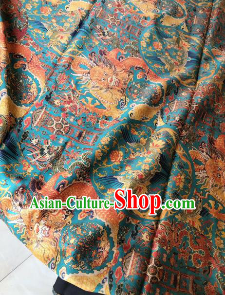 Asian Chinese Classical Phoenix Peony Pattern Blue Satin Drapery Gambiered Guangdong Gauze Brocade Traditional Cheongsam Brocade Silk Fabric