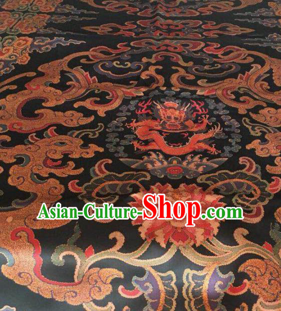 Asian Chinese Classical Cloud Dragon Pattern Black Satin Drapery Gambiered Guangdong Gauze Brocade Traditional Cheongsam Brocade Silk Fabric