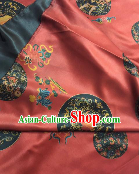 Asian Chinese Classical Dragon Peony Pattern Red Satin Drapery Gambiered Guangdong Gauze Brocade Traditional Cheongsam Brocade Silk Fabric