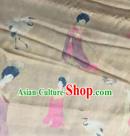 Asian Chinese Classical Beauty Pattern Yellow Satin Drapery Gambiered Guangdong Gauze Brocade Traditional Cheongsam Brocade Silk Fabric