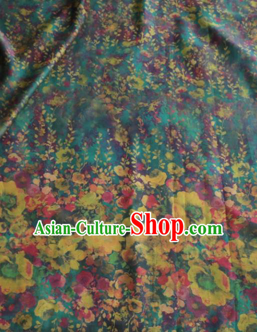 Asian Chinese Classical Flowers Pattern Green Gambiered Guangdong Gauze Satin Drapery Brocade Traditional Cheongsam Brocade Silk Fabric