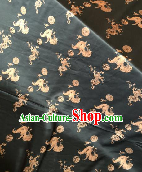 Asian Chinese Classical Dragon Phoenix Pattern Black Satin Drapery Gambiered Guangdong Gauze Brocade Traditional Cheongsam Brocade Silk Fabric