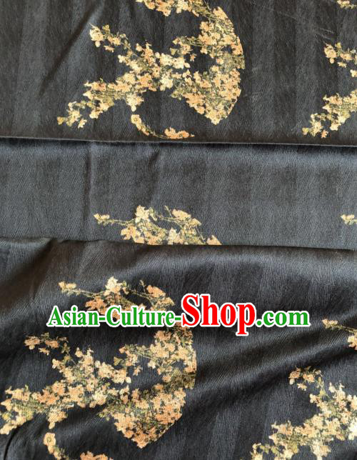 Asian Chinese Classical Plum Pattern Black Satin Drapery Gambiered Guangdong Gauze Brocade Traditional Cheongsam Brocade Silk Fabric