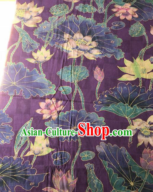 Asian Chinese Classical Lotus Pattern Purple Satin Drapery Gambiered Guangdong Gauze Brocade Traditional Cheongsam Brocade Silk Fabric