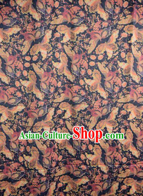 Asian Chinese Classical Butterfly Pattern Navy Satin Drapery Gambiered Guangdong Gauze Brocade Traditional Cheongsam Brocade Silk Fabric