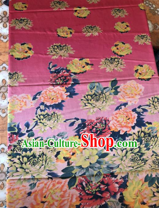 Asian Chinese Classical Peony Pattern Pink Satin Drapery Gambiered Guangdong Gauze Brocade Traditional Cheongsam Brocade Silk Fabric