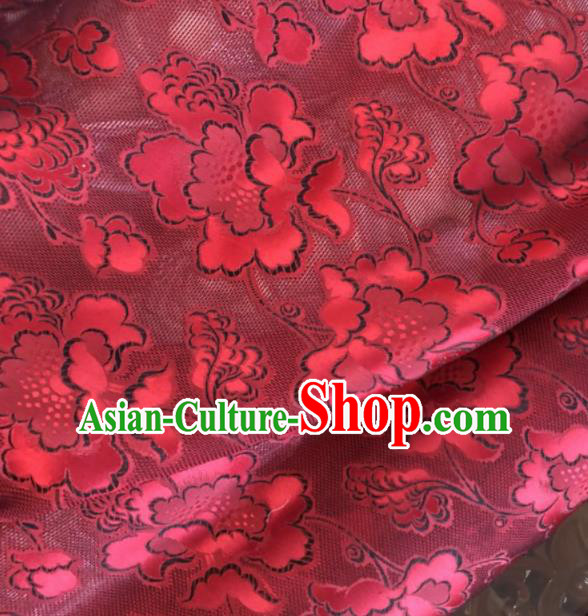 Asian Chinese Classical Twine Flowers Pattern Wine Red Satin Drapery Gambiered Guangdong Gauze Brocade Traditional Cheongsam Brocade Silk Fabric