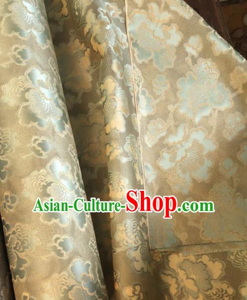 Asian Chinese Classical Twine Flowers Pattern Golden Satin Drapery Gambiered Guangdong Gauze Brocade Traditional Cheongsam Brocade Silk Fabric