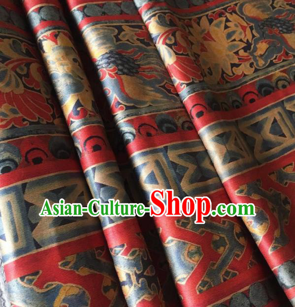 Asian Chinese Classical Pattern Red Satin Drapery Gambiered Guangdong Gauze Brocade Traditional Cheongsam Brocade Silk Fabric