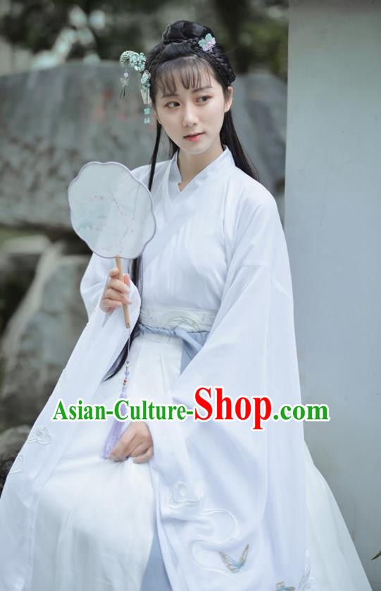 Chinese Ancient Embroidered Hanfu Dress Antique Traditional Jin Dynasty Nobility Lady Historical Costume for Women