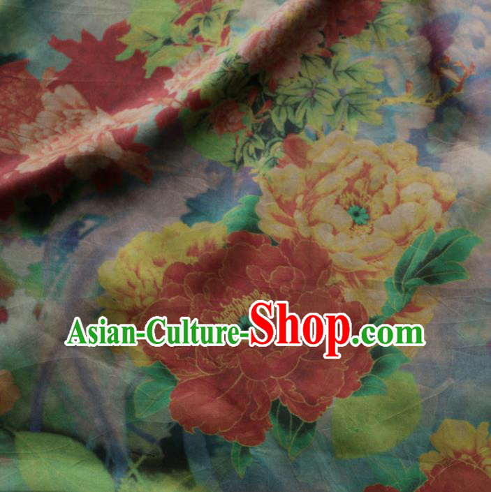 Asian Chinese Classical Peony Flowers Pattern Gambiered Guangdong Gauze Satin Drapery Brocade Traditional Cheongsam Brocade Silk Fabric