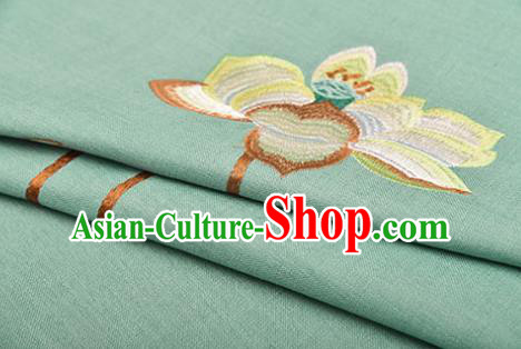 Asian Chinese Cheongsam Classical Embroidered Lotus Pattern Green Satin Drapery Brocade Traditional Brocade Silk Fabric