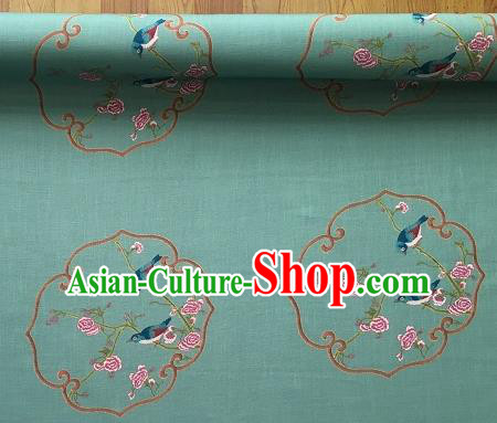 Asian Chinese Cheongsam Classical Roses Bird Pattern Green Satin Drapery Brocade Traditional Brocade Silk Fabric