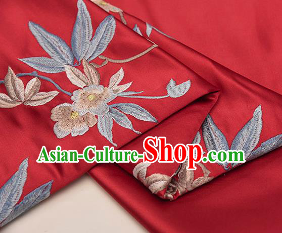 Asian Chinese Cheongsam Classical Embroidered Plum Pattern Red Satin Drapery Brocade Traditional Brocade Silk Fabric