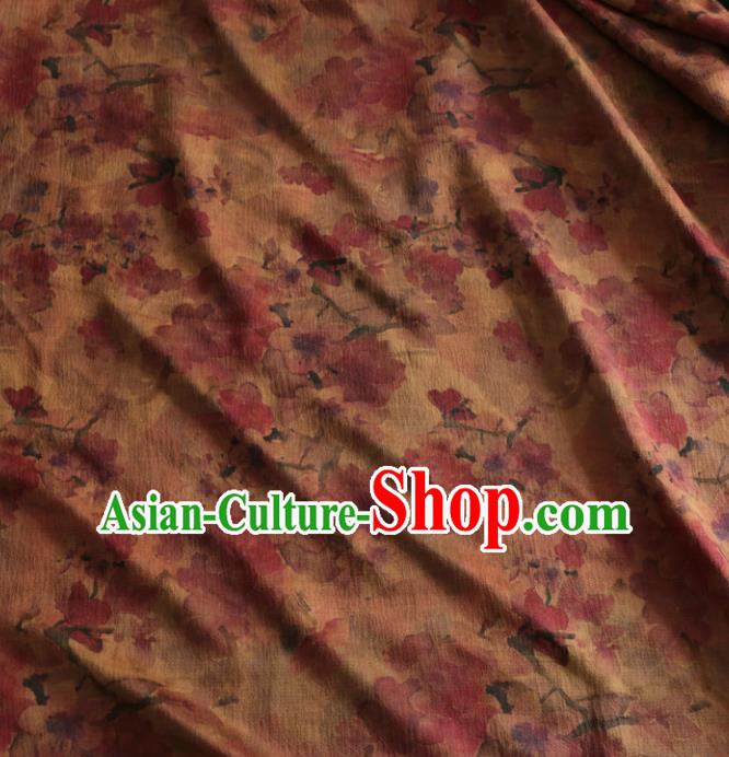 Asian Chinese Classical Plum Pattern Khaki Gambiered Guangdong Gauze Satin Drapery Brocade Traditional Cheongsam Brocade Silk Fabric