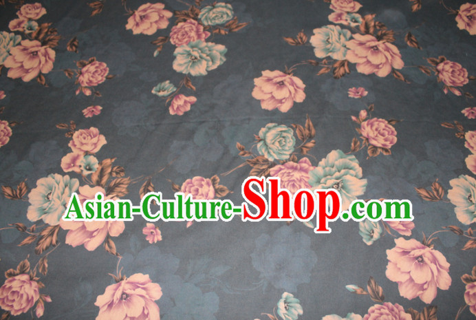 Asian Chinese Cheongsam Classical Roses Pattern Navy Gambiered Guangdong Gauze Satin Drapery Brocade Traditional Brocade Silk Fabric