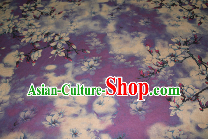 Asian Chinese Cheongsam Classical Yulan Magnolia Pattern Purple Gambiered Guangdong Gauze Satin Drapery Brocade Traditional Brocade Silk Fabric