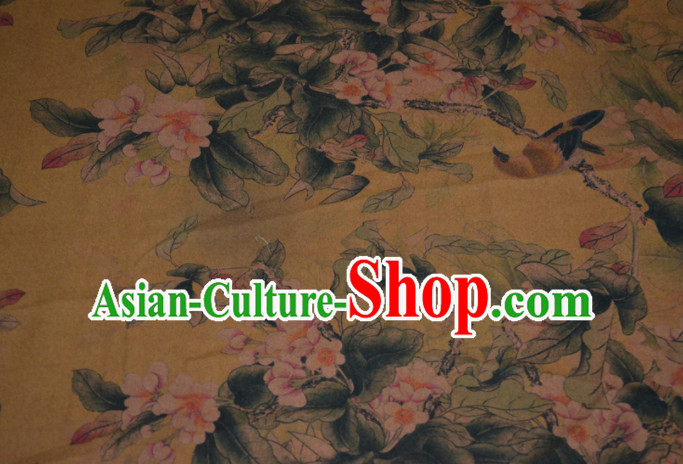 Chinese Traditional Cheongsam Classical Flowers Pattern Yellow Gambiered Guangdong Gauze Asian Satin Drapery Brocade Silk Fabric