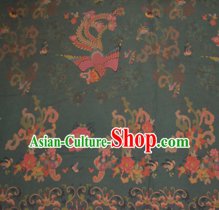 Chinese Traditional Cheongsam Classical Phoenix Peony Pattern Olive Green Gambiered Guangdong Gauze Asian Satin Drapery Brocade Silk Fabric