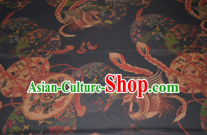 Chinese Traditional Cheongsam Classical Phoenix Pattern Black Gambiered Guangdong Gauze Asian Satin Drapery Brocade Silk Fabric