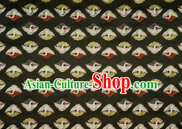 Japanese Traditional Kimono Classical Cranes Pattern Black Brocade Asian Japan Satin Drapery Silk Fabric