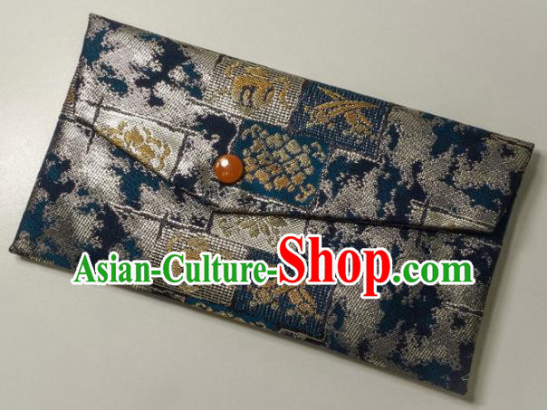 Japanese Traditional Navy Brocade Handbag Asian Japan Nishijin Satin Bags Wallet