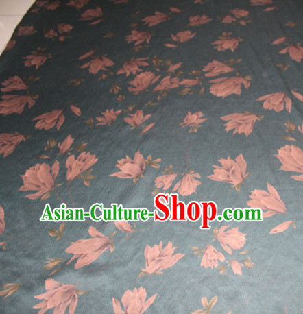 Chinese Traditional Cheongsam Classical Yulan Magnolia Pattern Navy Gambiered Guangdong Gauze Asian Satin Drapery Brocade Silk Fabric