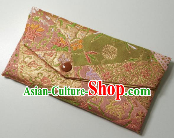 Japanese Traditional Classical Pattern Pink Brocade Handbag Asian Japan Nishijin Satin Bags Wallet
