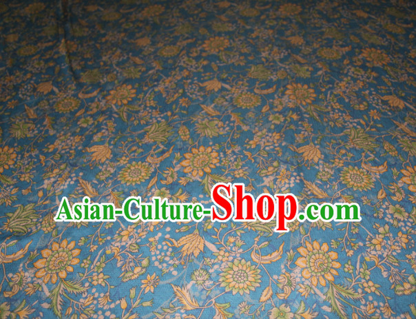 Chinese Traditional Cheongsam Classical Sunflowers Pattern Blue Gambiered Guangdong Gauze Asian Satin Drapery Brocade Silk Fabric