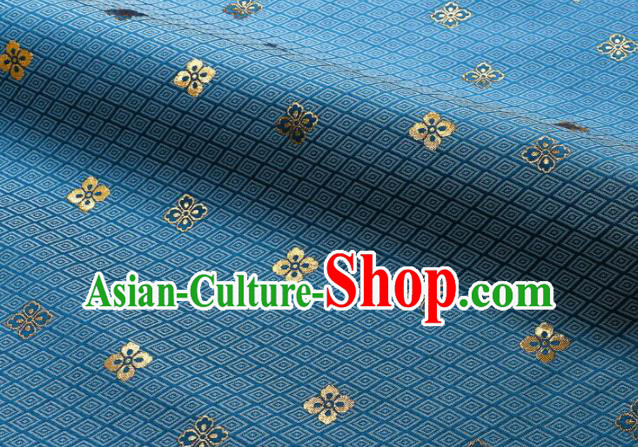 Japanese Traditional Kimono Classical Rhombus Pattern Lake Blue Brocade Damask Asian Japan Satin Drapery Silk Fabric