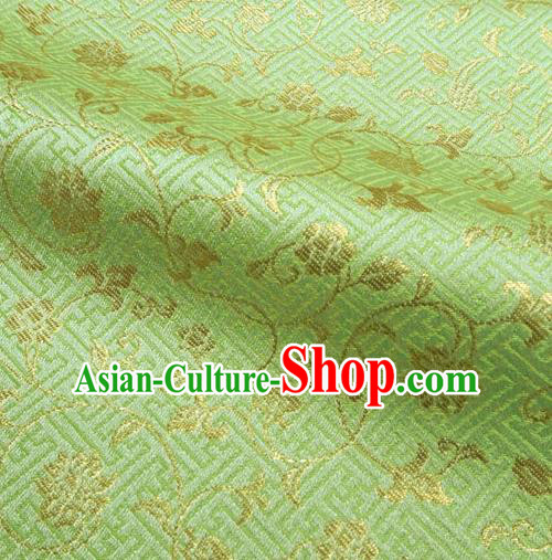 Japanese Traditional Kimono Classical Scroll Pattern Light Green Brocade Damask Asian Japan Satin Drapery Silk Fabric