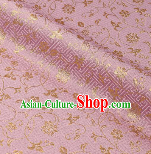 Japanese Traditional Kimono Classical Scroll Pattern Pink Brocade Damask Asian Japan Satin Drapery Silk Fabric