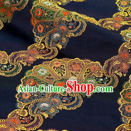 Japanese Traditional Kimono Classical Pattern Navy Brocade Damask Asian Japan Satin Drapery Silk Fabric