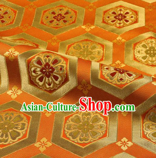 Japanese Traditional Kimono Classical Tortoise Shell Pattern Orange Brocade Damask Asian Japan Satin Drapery Silk Fabric
