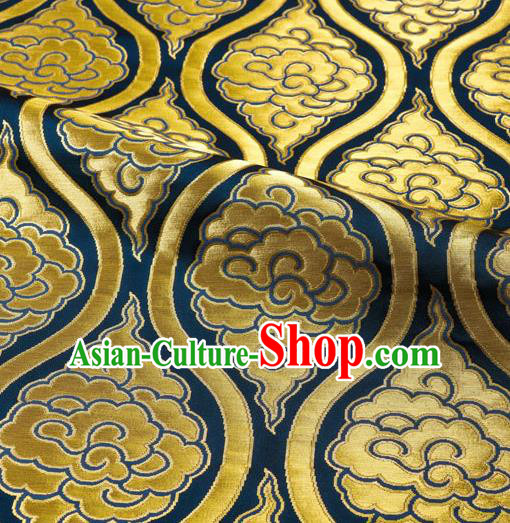 Japanese Traditional Kimono Classical Clouds Pattern Navy Brocade Damask Asian Japan Satin Drapery Silk Fabric