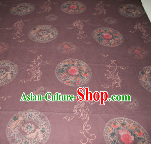 Chinese Traditional Cheongsam Classical Cranes Peony Pattern Purple Gambiered Guangdong Gauze Asian Satin Drapery Brocade Silk Fabric