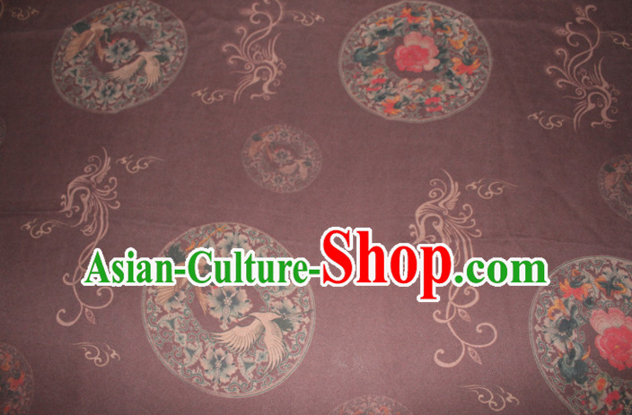 Chinese Traditional Cheongsam Classical Cranes Peony Pattern Purple Gambiered Guangdong Gauze Asian Satin Drapery Brocade Silk Fabric