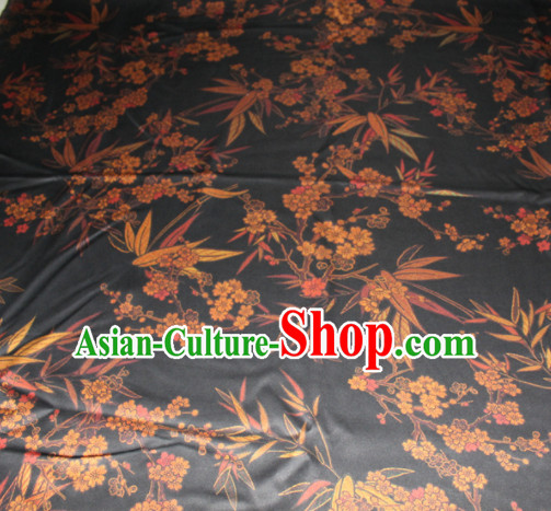 Chinese Traditional Cheongsam Classical Plum Bamboo Pattern Black Gambiered Guangdong Gauze Asian Satin Drapery Brocade Silk Fabric