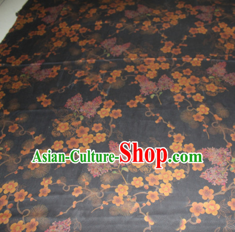 Chinese Traditional Cheongsam Classical Plum Pattern Black Gambiered Guangdong Gauze Asian Satin Drapery Brocade Silk Fabric