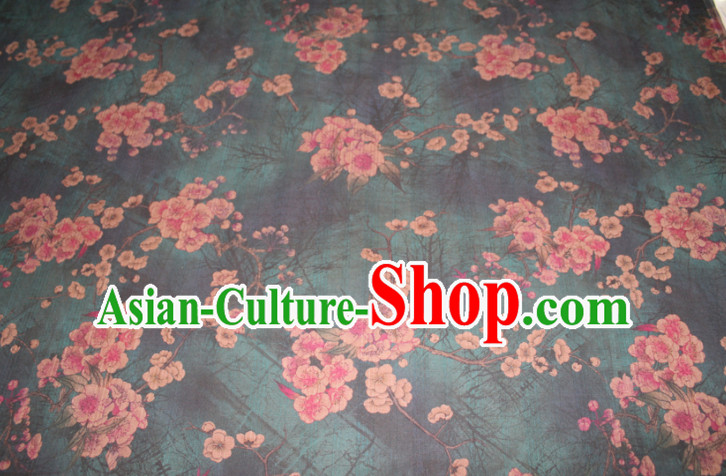 Chinese Traditional Cheongsam Classical Plum Pattern Atrovirens Gambiered Guangdong Gauze Asian Satin Drapery Brocade Silk Fabric