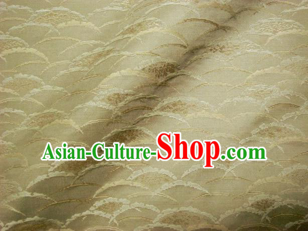 Japanese Traditional Kimono Classical Wave Pattern Golden Brocade Damask Asian Japan Nishijin Satin Drapery Silk Fabric