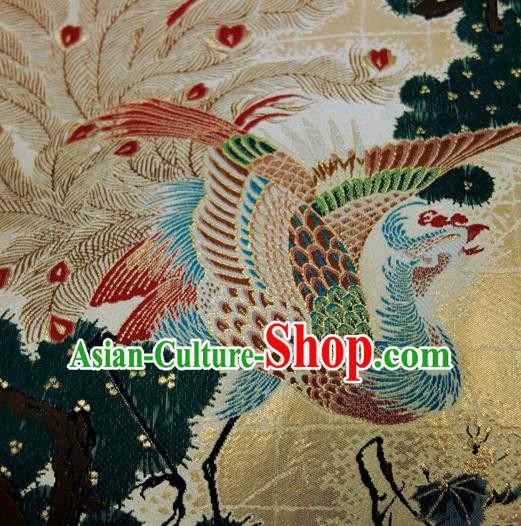 Japanese Traditional Kimono Classical Phoenix Pine Pattern Golden Brocade Damask Asian Japan Nishijin Satin Drapery Silk Fabric